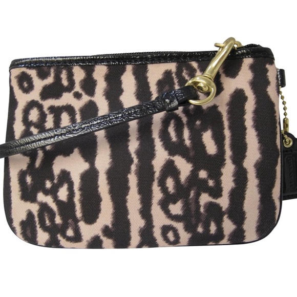 COACH Animal Print Wristlet Black Patent Leather Trim Gold Toned Hardware - Picture 2 of 13